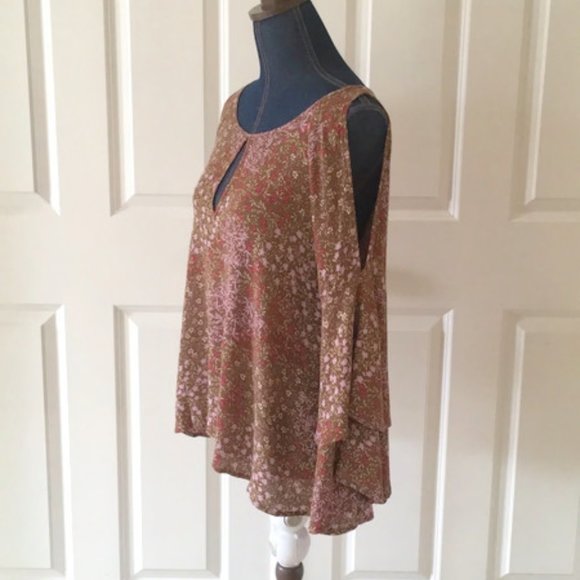 BP Nordstrom cold shoulder top green floral rayon - Picture 4 of 8